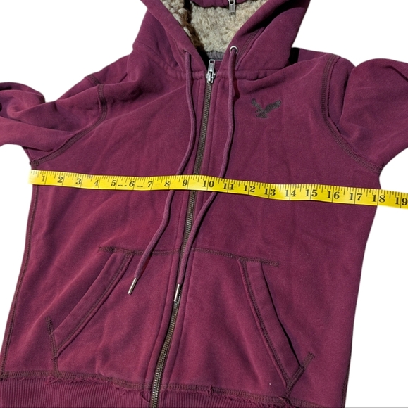 Y2K 90s Hollister Hoodie Faux Fur Zippered Hood Maroon Grunge Small - Picture 8 of 10